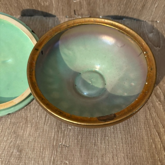 RARE MCM Fohr-Keramik Candy Trinket Dish W/lid Germany 320 Gold Green Lava Glaze - Picture 4 of 9